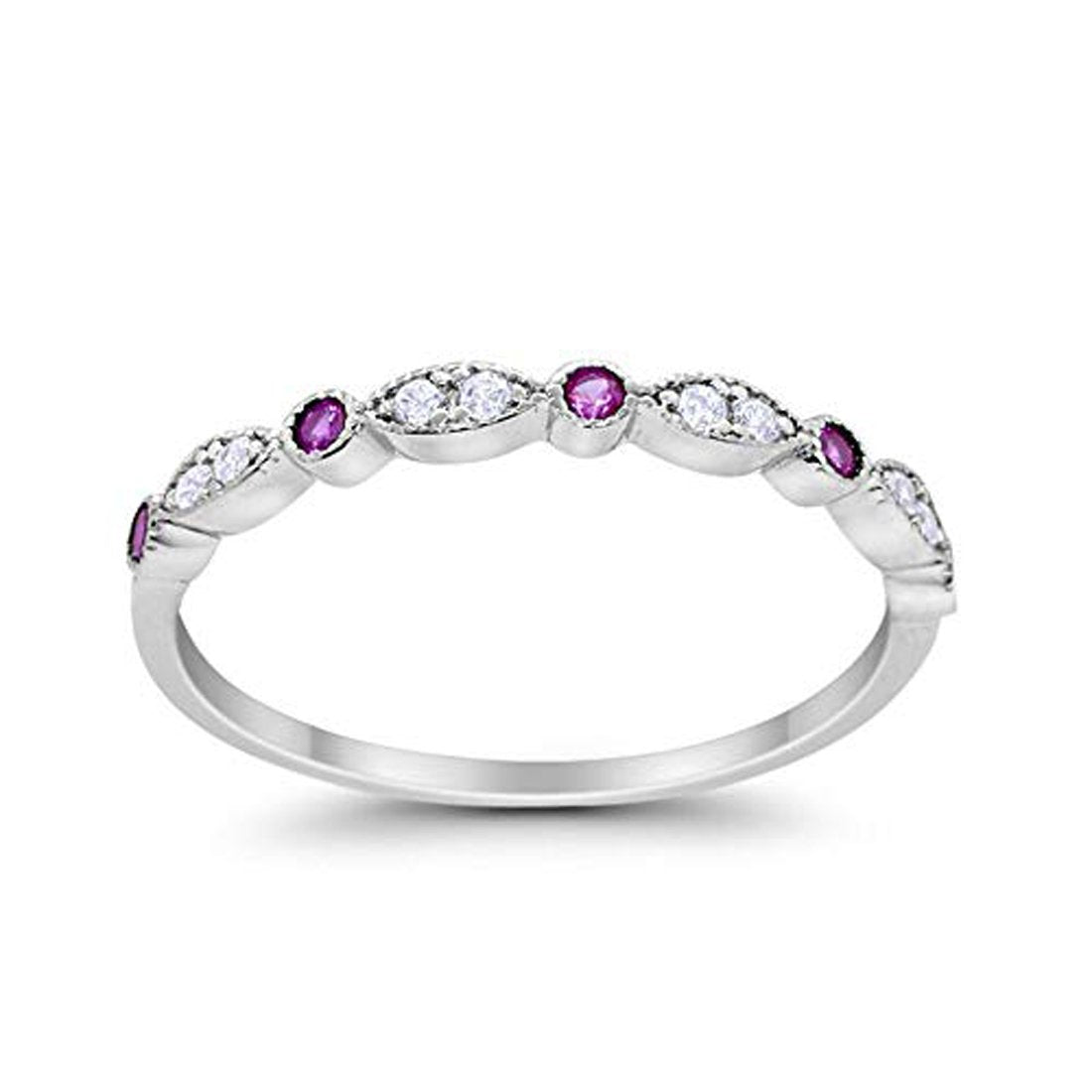 Half Eternity Wedding Band Round Simulated Amethsyt CZ 925 Sterling Silver