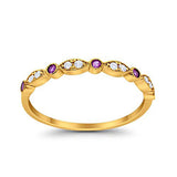 Half Eternity Wedding Band Round Yellow Tone, Simulated Amethsyt CZ 925 Sterling Silver