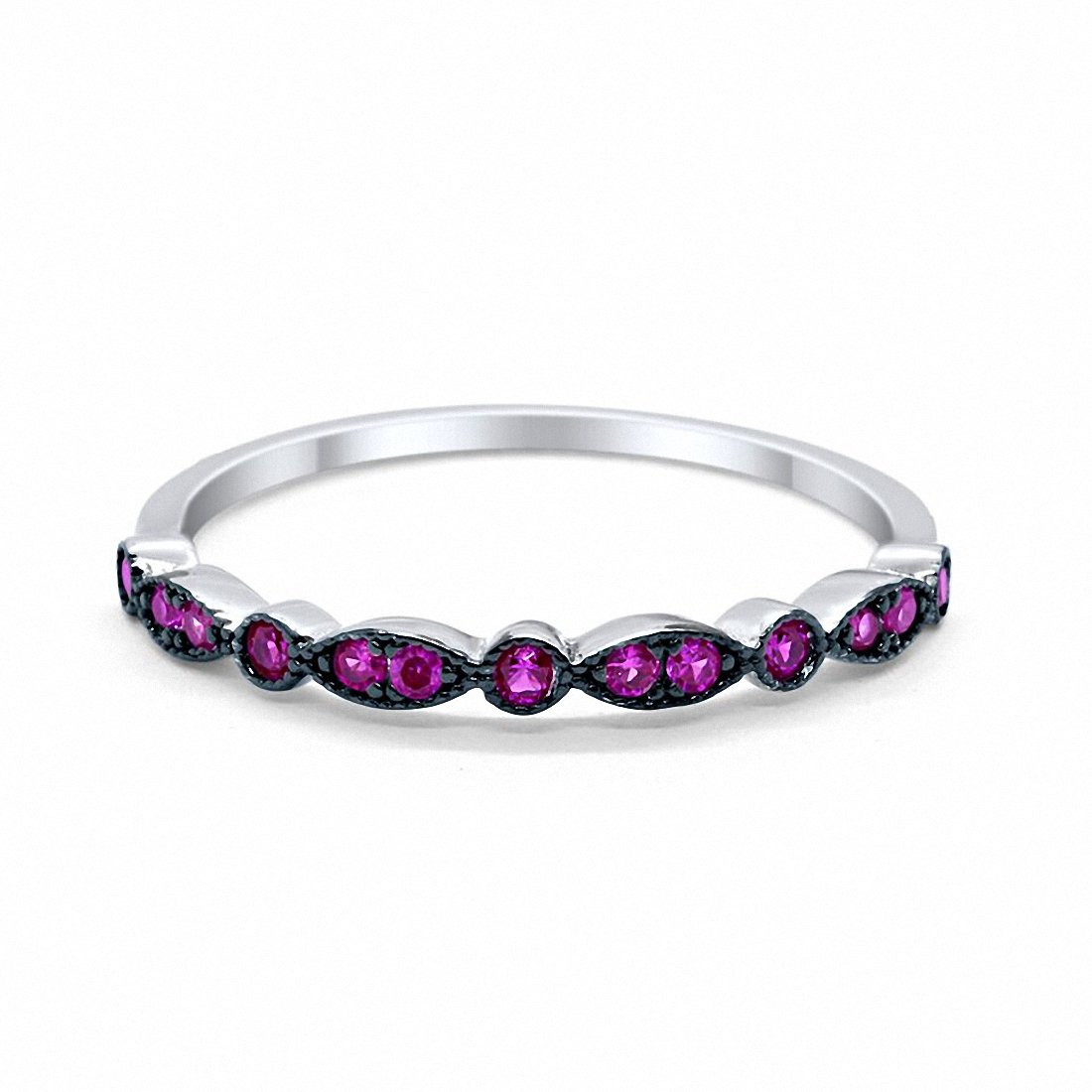 Half Eternity Wedding Band Round Simulated Amethyst CZ 925 Sterling Silver