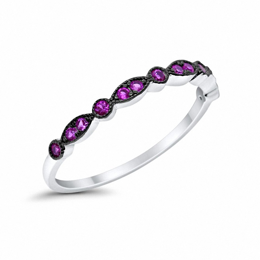 Half Eternity Wedding Band Round Simulated Amethyst CZ 925 Sterling Silver