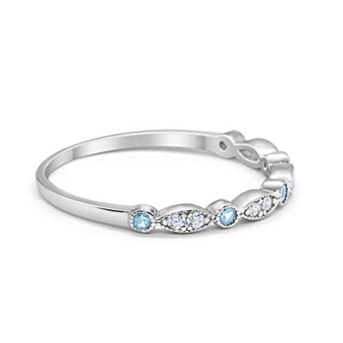 Art Deco Wedding Eternity Ring Simulated Aquamarine CZ 925 Sterling Silver