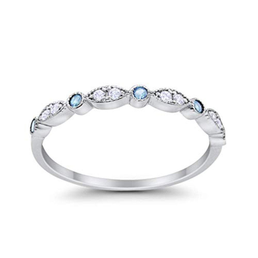 Art Deco Wedding Eternity Ring Simulated Aquamarine CZ 925 Sterling Silver