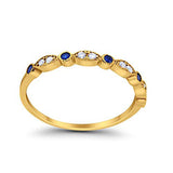 Half Eternity Wedding Band Round Yellow Tone, Simulated Blue Sapphire CZ 925 Sterling Silver
