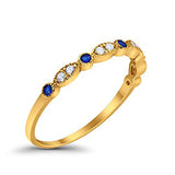 Half Eternity Wedding Band Round Yellow Tone, Simulated Blue Sapphire CZ 925 Sterling Silver