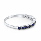 Half Eternity Wedding Band Round Simulated Blue Sapphire CZ 925 Sterling Silver