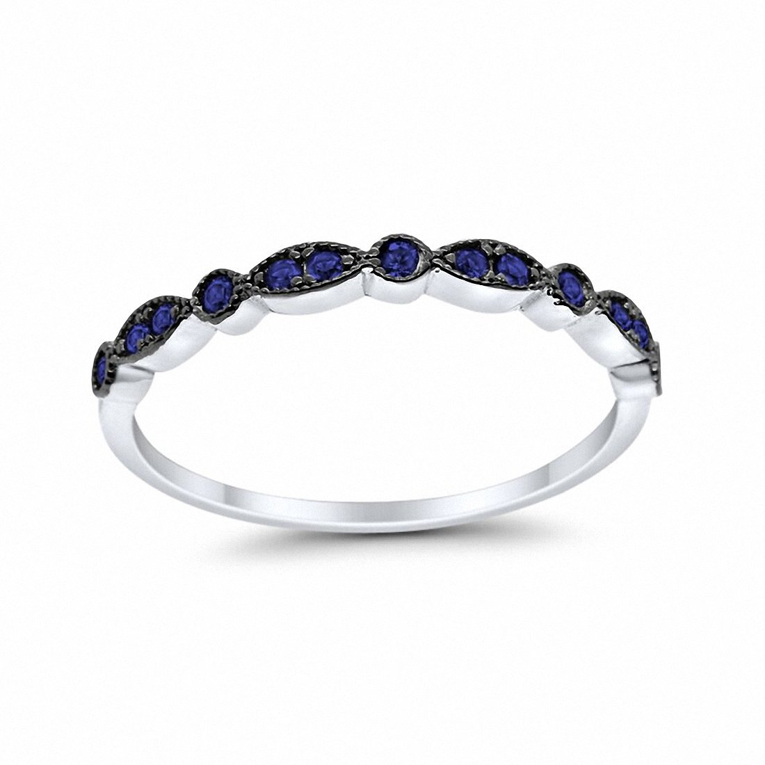 Half Eternity Wedding Band Round Simulated Blue Sapphire CZ 925 Sterling Silver