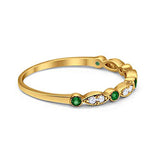 Half Eternity Wedding Band Round Yellow Tone, Simulated Green Emerald CZ 925 Sterling Silver