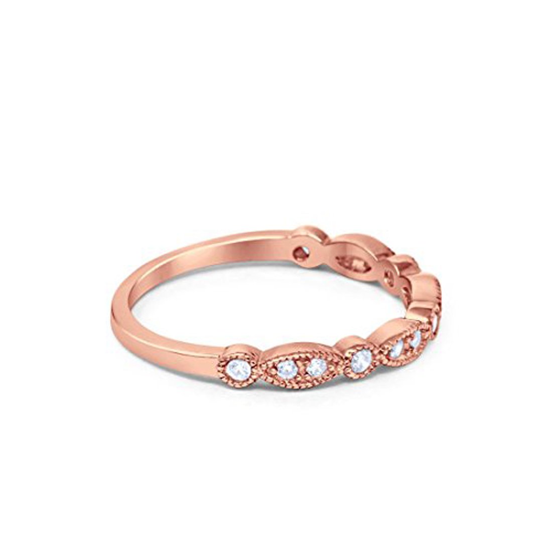 Half Eternity Wedding Band Round Rose Tone, Simulated CZ 925 Sterling Silver