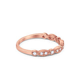 Half Eternity Wedding Band Round Rose Tone, Simulated CZ 925 Sterling Silver