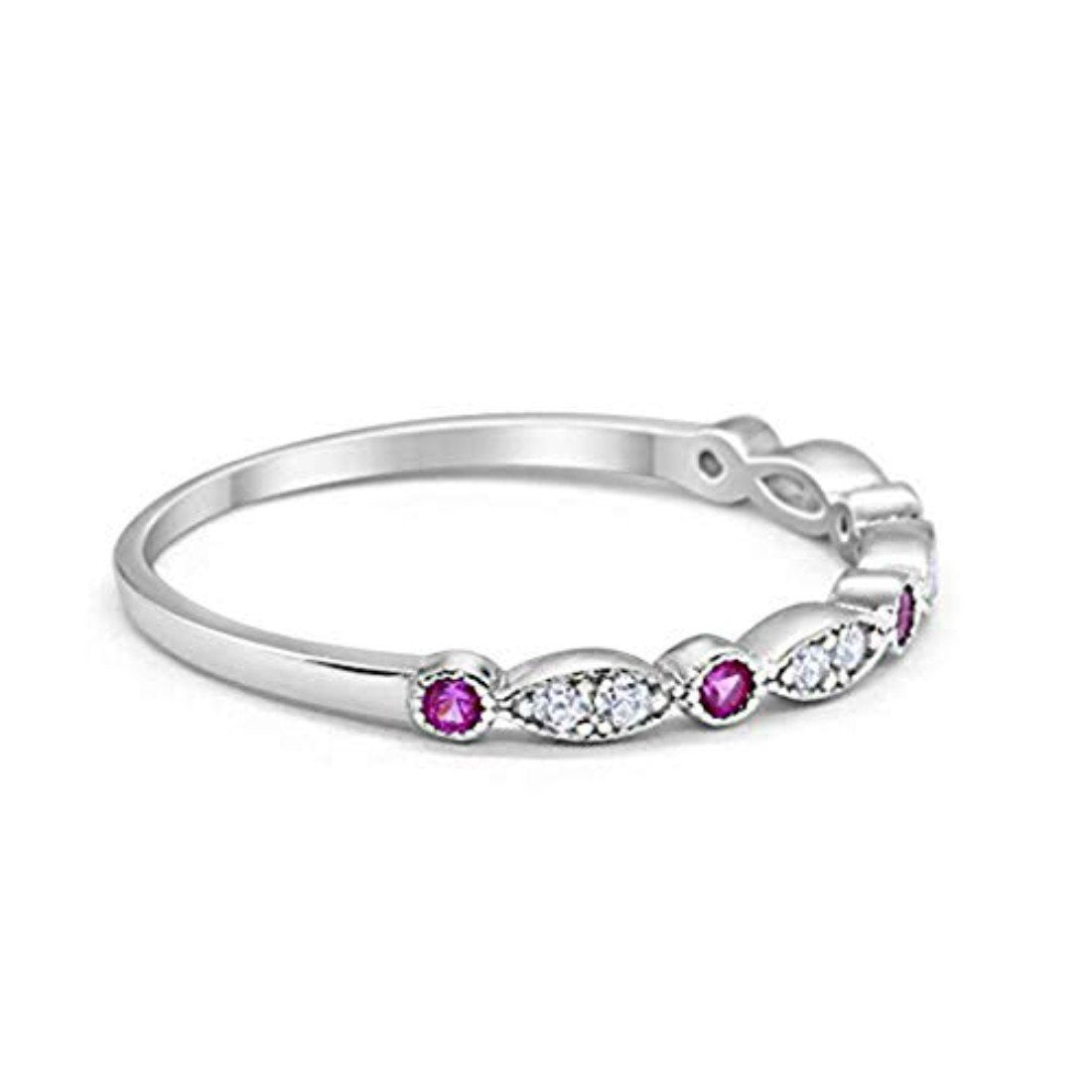 Art Deco Wedding Eternity Ring Simulated Ruby CZ 925 Sterling Silver