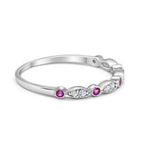 Art Deco Wedding Eternity Ring Simulated Ruby CZ 925 Sterling Silver