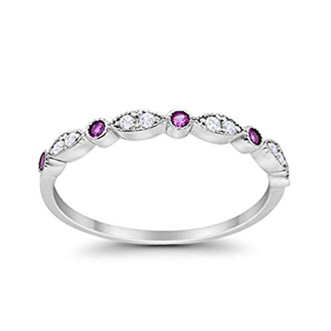 Art Deco Wedding Eternity Ring Simulated Ruby CZ 925 Sterling Silver