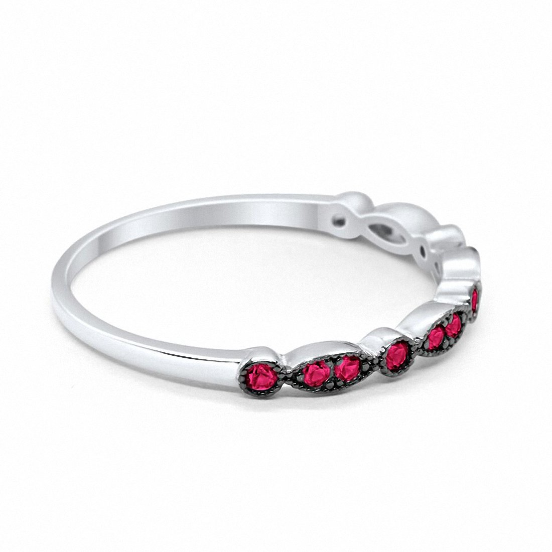 Half Eternity Wedding Band Round Simulated Ruby CZ 925 Sterling Silver