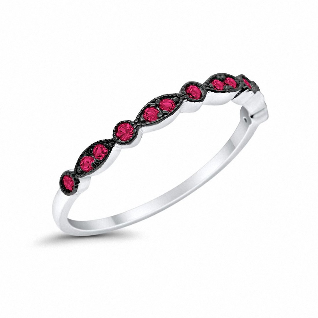 Half Eternity Wedding Band Round Simulated Ruby CZ 925 Sterling Silver