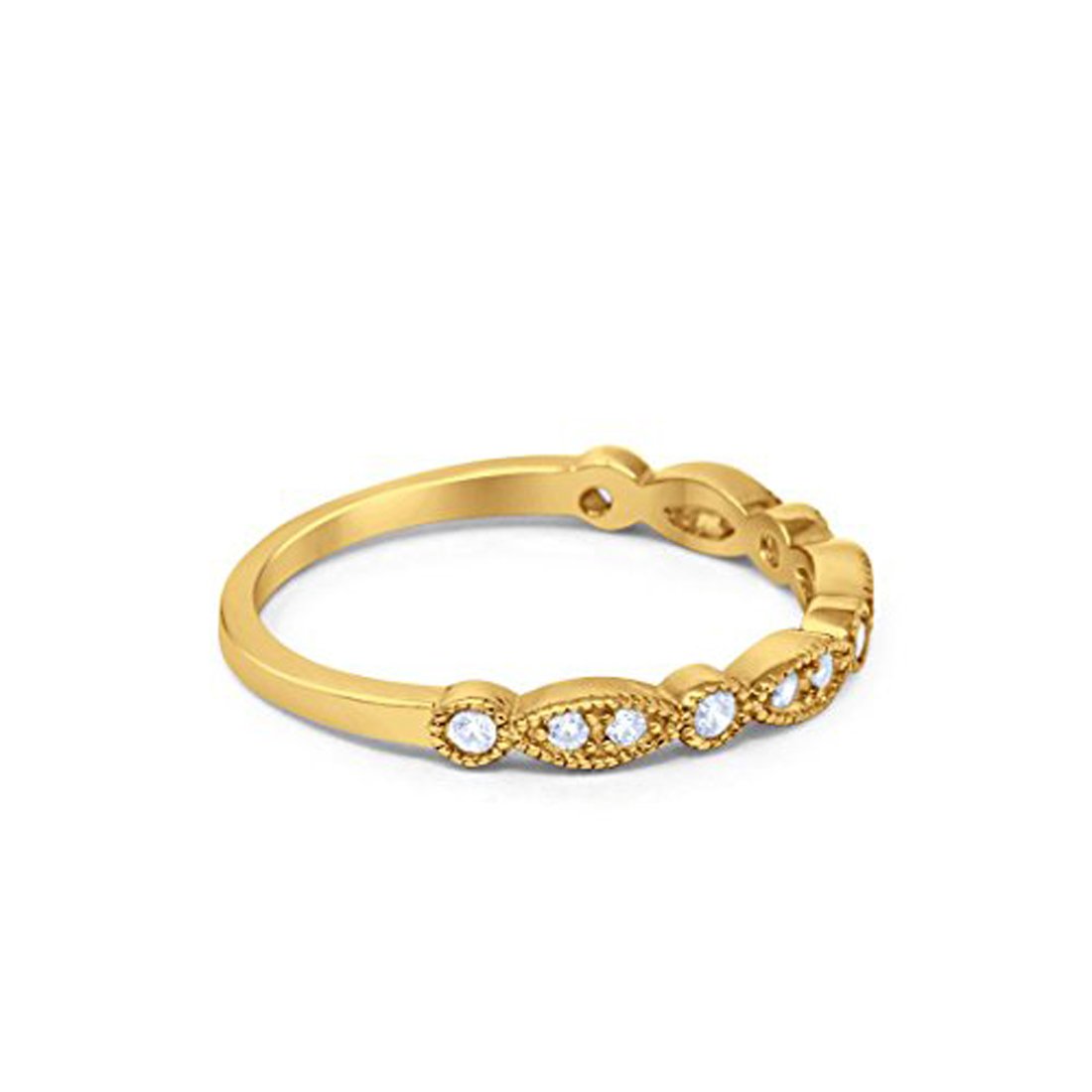 Half Eternity Wedding Band Yellow Tone, Simulated CZ 925 Sterling Silver