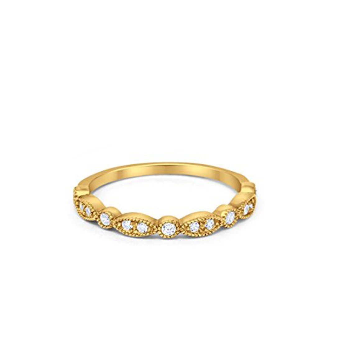 Half Eternity Wedding Band Yellow Tone, Simulated CZ 925 Sterling Silver