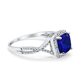 Halo Infinity Shank Engagement Ring Cushion Round Simulated Blue Sapphire CZ 925 Sterling Silver