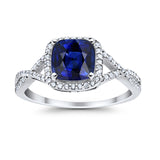 Halo Infinity Shank Engagement Ring Cushion Round Simulated Blue Sapphire CZ 925 Sterling Silver