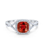 Halo Infinity Shank Engagement Ring Cushion Round Simulated Garnet CZ 925 Sterling Silver