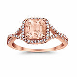 Halo Engagement Ring Rose Tone, Simulated Morganite CZ 925 Sterling Silver
