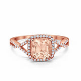Halo Engagement Ring Rose Tone, Simulated Morganite CZ 925 Sterling Silver