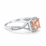 Halo Infinity Shank Engagement Ring Cushion Round Simulated Morganite CZ 925 Sterling Silver