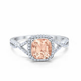 Halo Infinity Shank Engagement Ring Cushion Round Simulated Morganite CZ 925 Sterling Silver