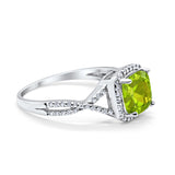 Halo Infinity Shank Engagement Ring Cushion Round Simulated Peridot CZ 925 Sterling Silver
