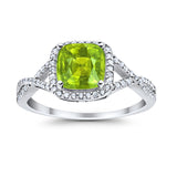 Halo Infinity Shank Engagement Ring Cushion Round Simulated Peridot CZ 925 Sterling Silver
