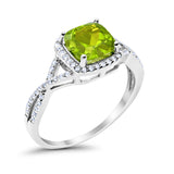 Halo Infinity Shank Engagement Ring Cushion Round Simulated Peridot CZ 925 Sterling Silver