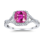 Halo Infinity Shank Engagement Ring Cushion Round Simulated Pink CZ 925 Sterling Silver