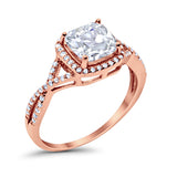 Halo Infinity Shank Engagement Ring Cushion Rose Tone, Simulated CZ 925 Sterling Silver