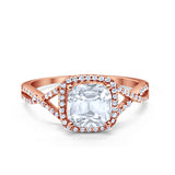 Halo Infinity Shank Engagement Ring Cushion Rose Tone, Simulated CZ 925 Sterling Silver