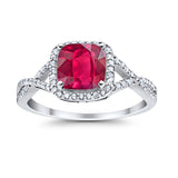 Halo Infinity Shank Engagement Ring Cushion Round Simulated Ruby CZ 925 Sterling Silver