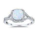 Halo Infinity Shank Engagement Ring Lab Created White Opal 925 Sterling Silver
