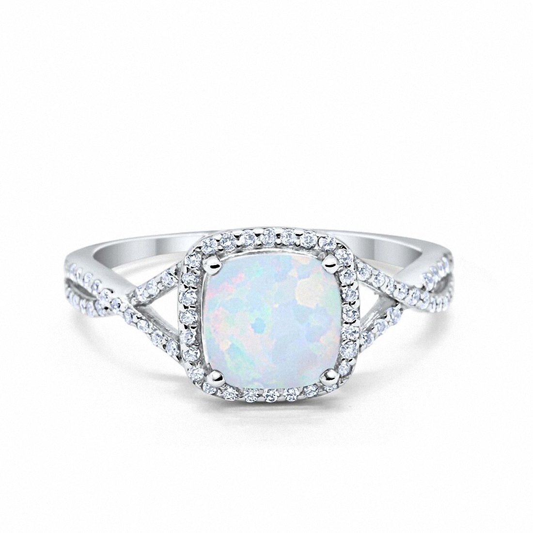Halo Infinity Shank Engagement Ring Lab Created White Opal 925 Sterling Silver