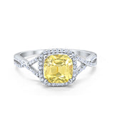 Halo Infinity Shank Engagement Ring Cushion Round Simulated Yellow CZ 925 Sterling Silver