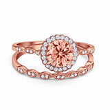 Two Piece Engagement Ring Rose Tone, Simulated Morganite CZ 925 Sterling Silver