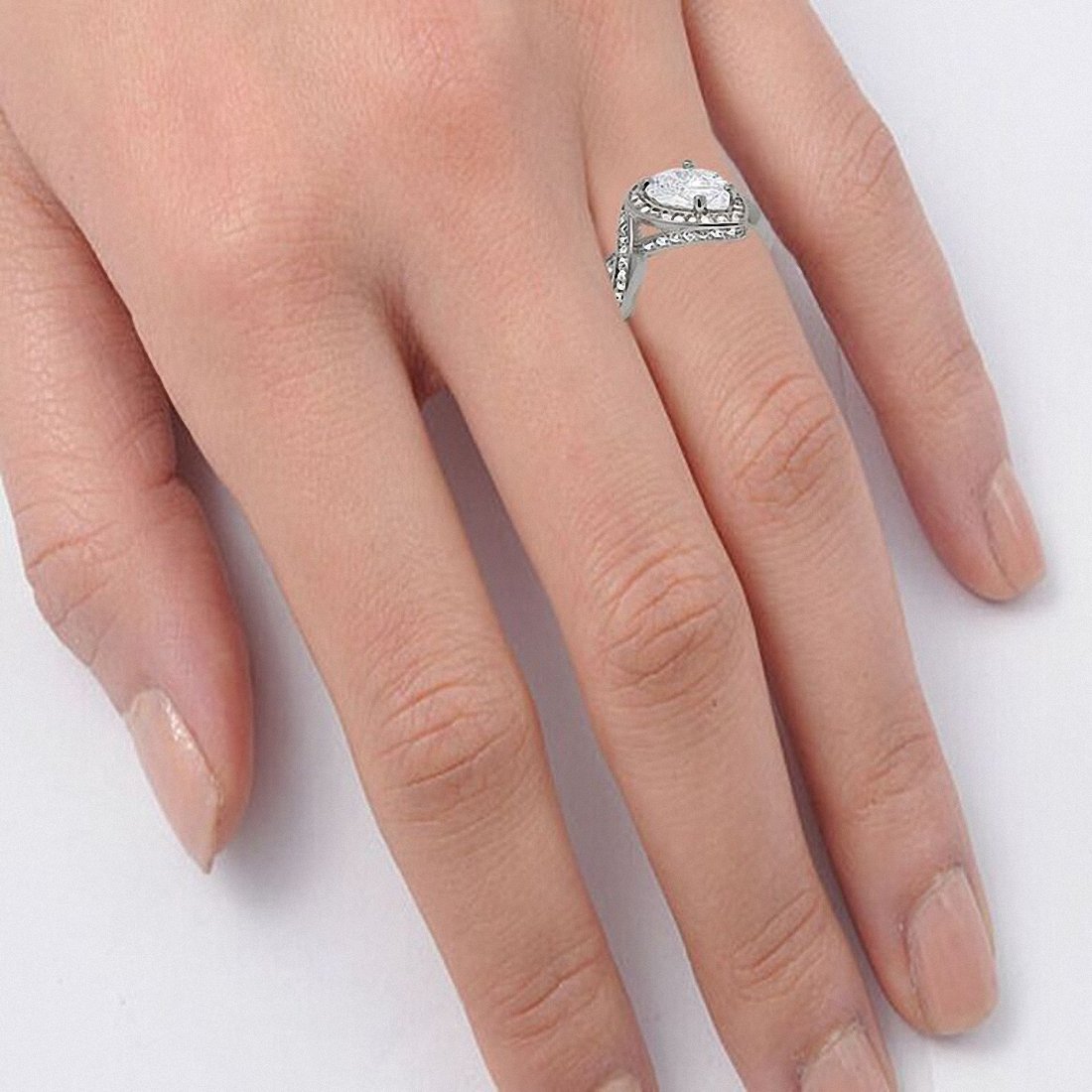 Teardrop Engagement Bridal Ring Simulated CZ 925 Sterling Silver