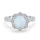 Halo Engagement Ring Cushion Lab Created White Opal 925 Sterling Silver