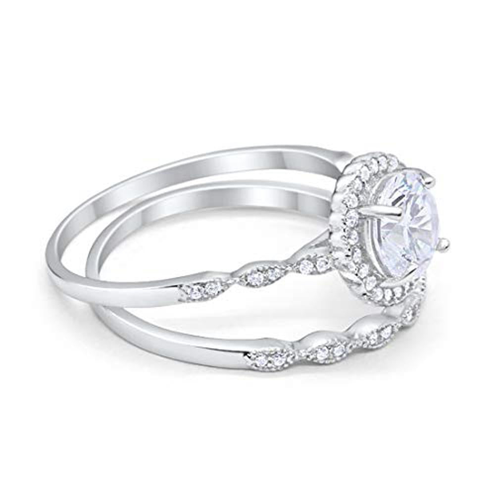 Two Piece Halo Engagement Ring Round Simulated CZ 925 Sterling Silver