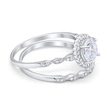 Two Piece Halo Engagement Ring Round Simulated CZ 925 Sterling Silver