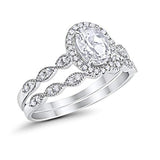 Halo Bridal Set Piece Oval Simulated Cubic Zirconia Ring 925 Sterling Silver