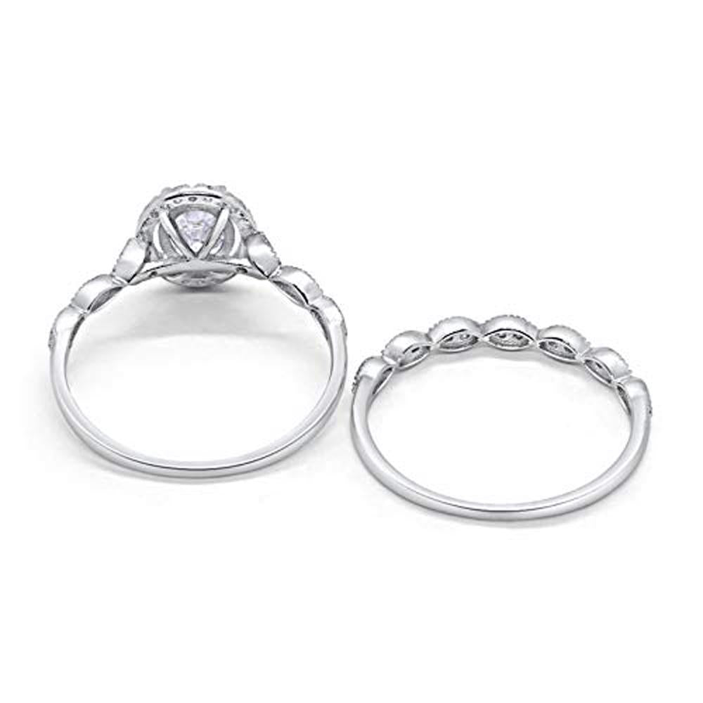 Halo Bridal Set Piece Oval Simulated Cubic Zirconia Ring 925 Sterling Silver