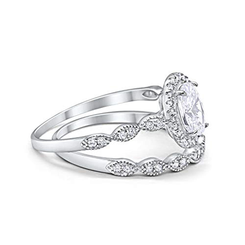 Halo Bridal Set Piece Oval Simulated Cubic Zirconia Ring 925 Sterling Silver