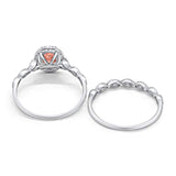 Halo Bridal Set Piece Oval Simulated Morganite CZ Ring 925 Sterling Silver