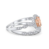 Halo Bridal Set Piece Oval Simulated Morganite CZ Ring 925 Sterling Silver