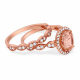 Halo Bridal Set Piece Oval Rose Tone, Simulated Morganite CZ Ring 925 Sterling Silver