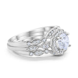 Three Piece Engagement Ring Band Simulated CZ 925 Sterling Silver