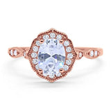 Antique Style Oval Engagement Ring Rose Tone, Simulated CZ 925 Sterling Silver